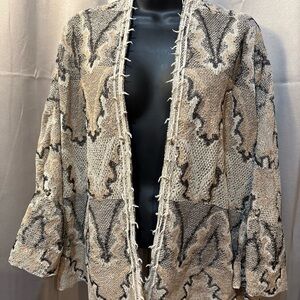 Free People Women Butterfly Kimono Boho Cardigan Sweater Size M Tan Open Front